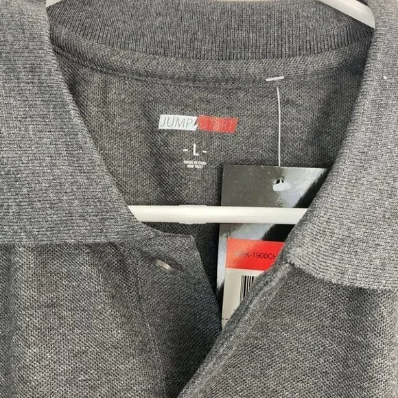 Jumpstart Men's Short Sleeve Polo Cotton Shirt DD7 Charcoal Black/Grey Large - Picture 2 of 6